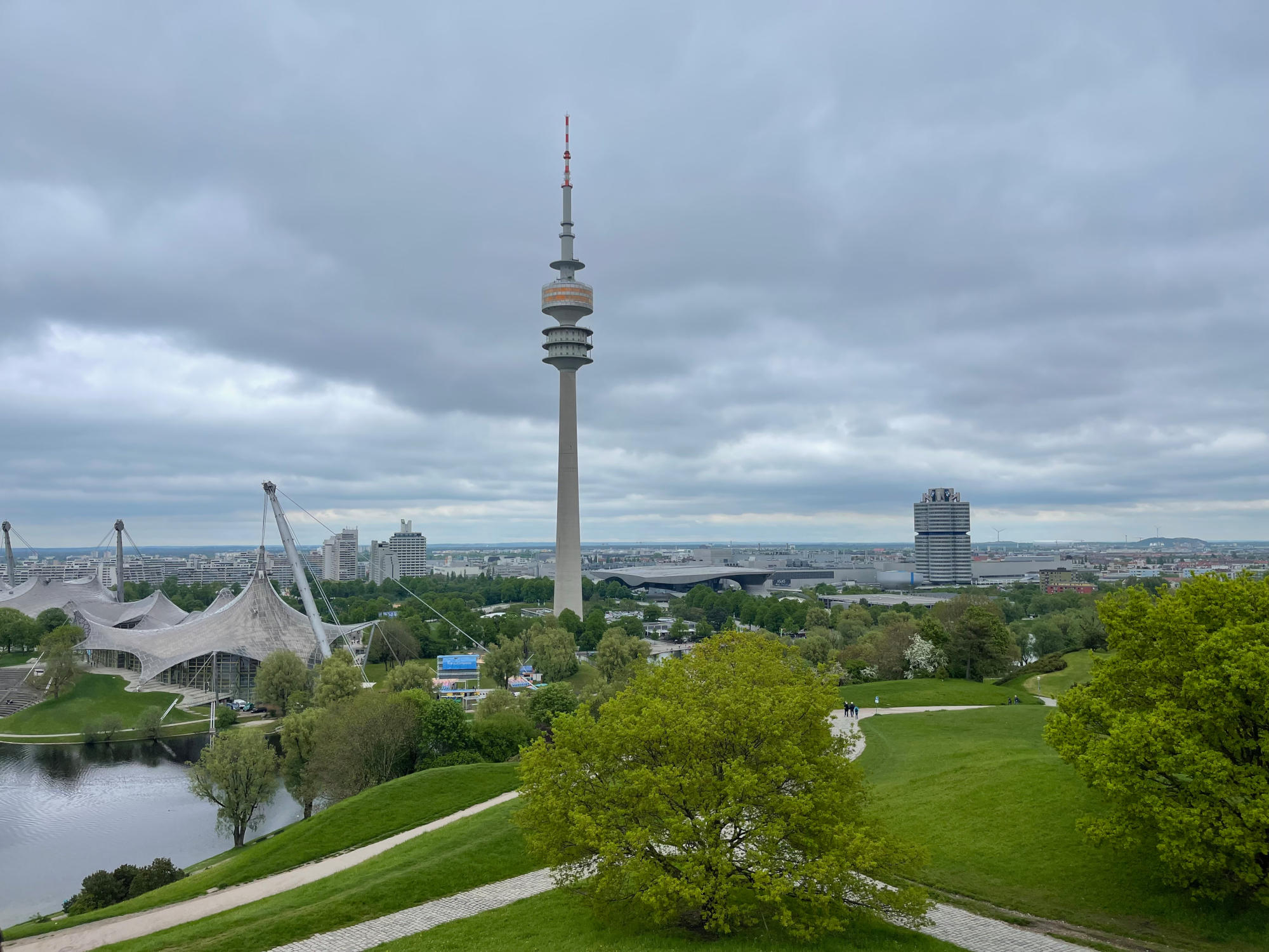 The Olympiapark München on a very cloudy day.