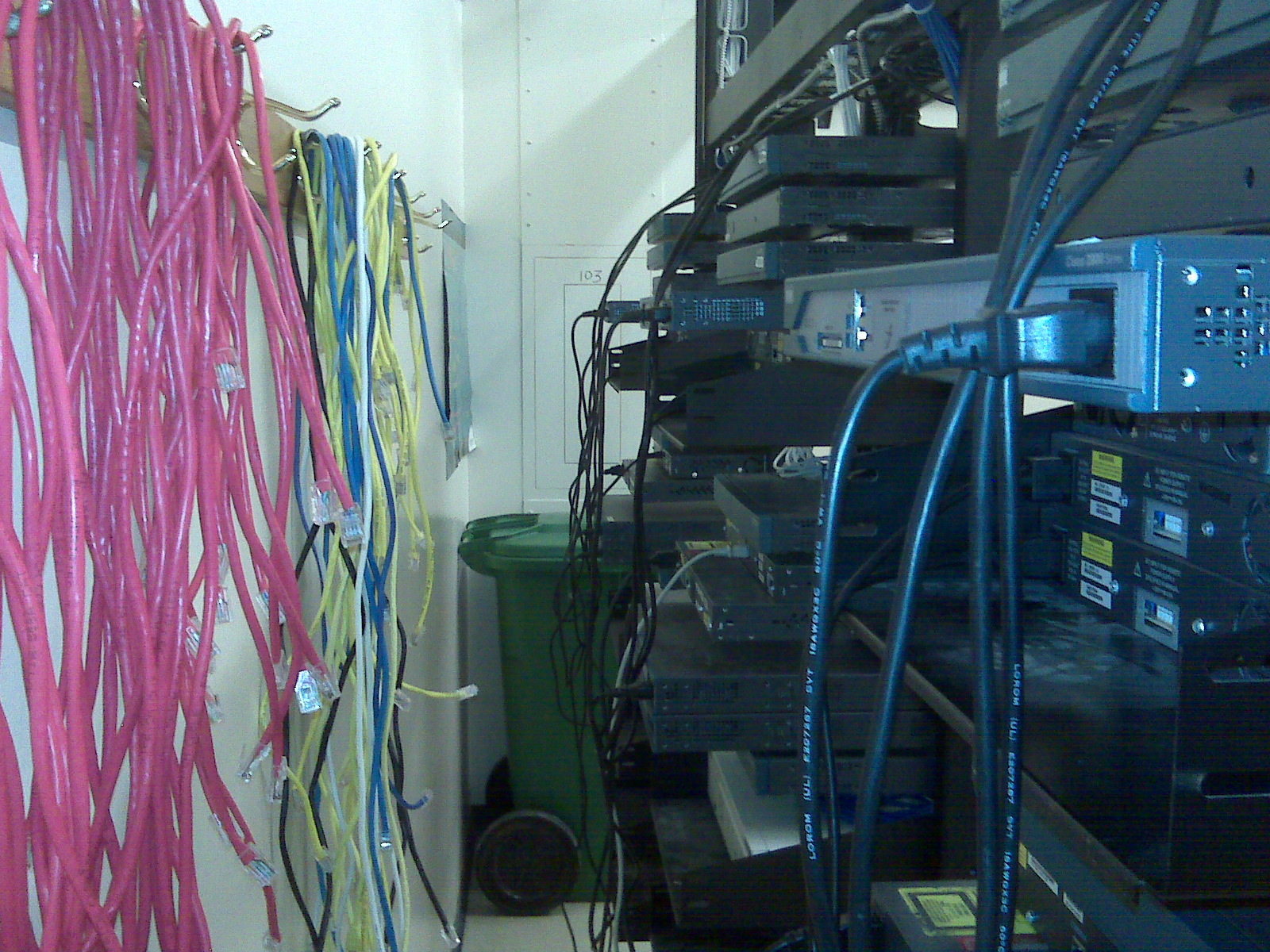 Cisco classroom network racks with cables to be used for labs.