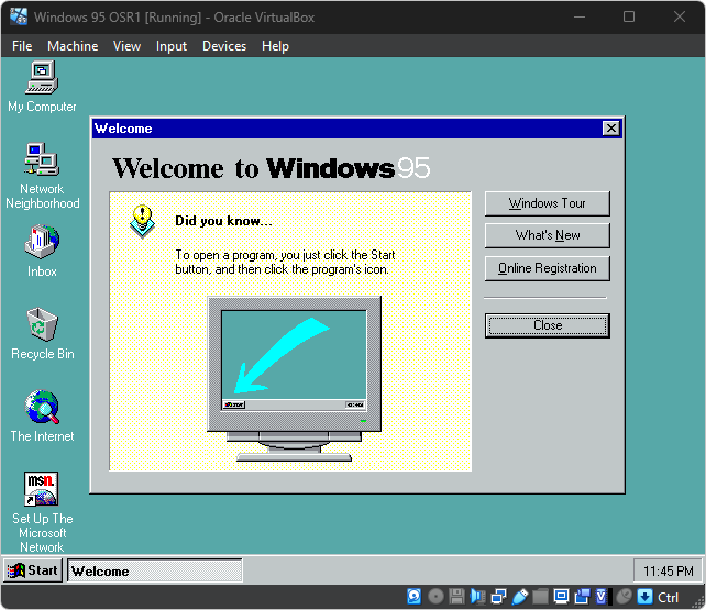 Windows 95 Default Desktop.