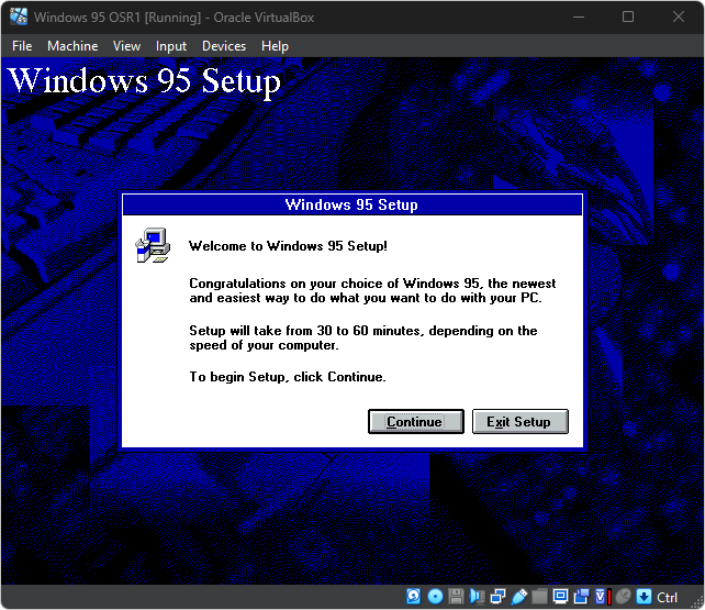 Windows 95 Installation - Windows 3.1 Mode.